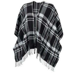Black Plaid Kennedy Fringe Shawl, Brand New with Tags